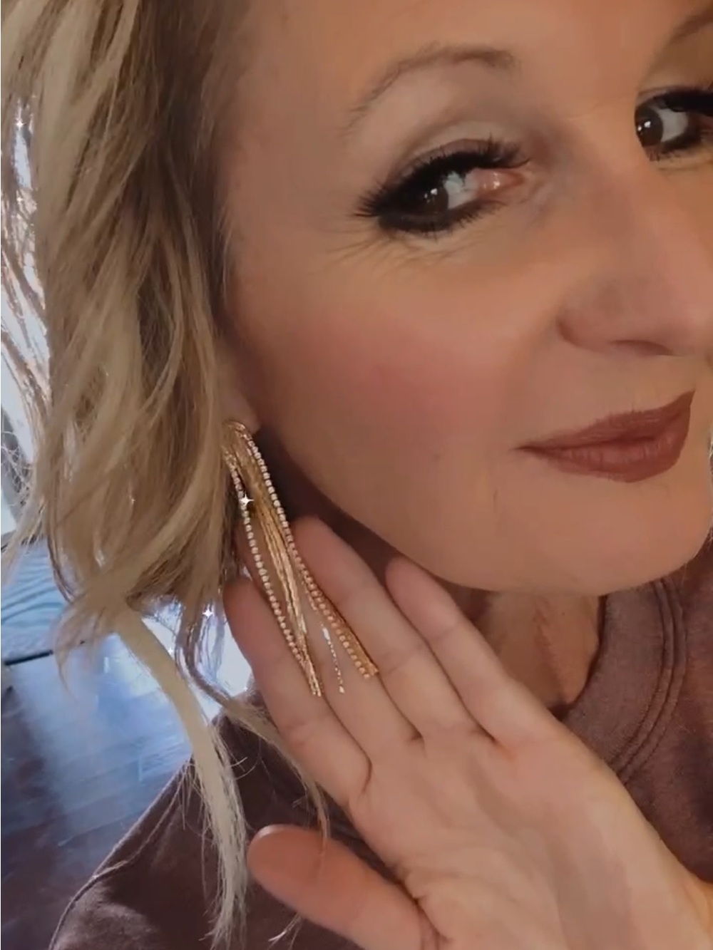 Gold Crystal-Trim Mesh Drop Earrings - Women Jewelry